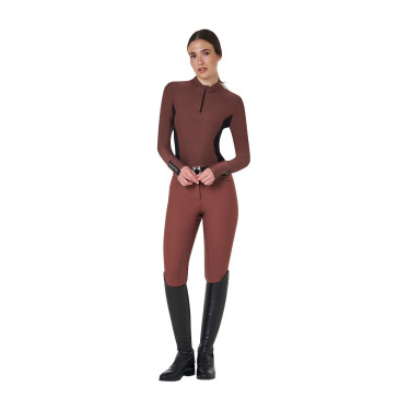 Polo Técnico de Entrenamiento para Mujer de Manga Larga Equestro Castaño Marrón