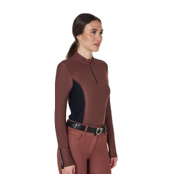 Polo Técnico de Entrenamiento para Mujer de Manga Larga Equestro Castaño Marrón