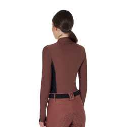 Polo Técnico de Entrenamiento para Mujer de Manga Larga Equestro Castaño Marrón
