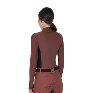 Polo Técnico de Entrenamiento para Mujer de Manga Larga Equestro Castaño Marrón