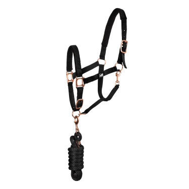 Cabezada de nailon Rose Gold Line con ramal Supreme Negro