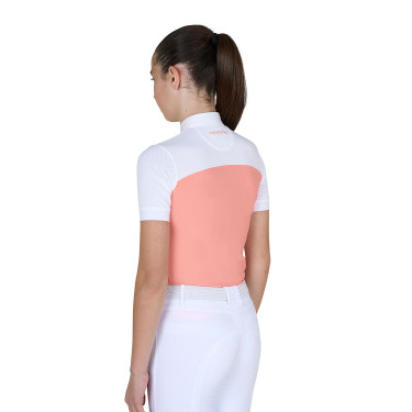 Polo de niña de concurso con mangas cortas y botones con malla Equestro Flor del desierto Rosa