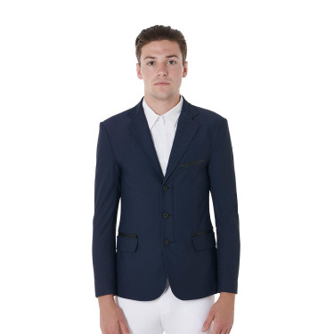 Chaqueta de concurso perforada hombre 3 botones Equestro Americana marina Azul marino