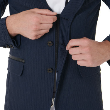 Chaqueta de concurso perforada hombre 3 botones Equestro Americana marina Azul marino