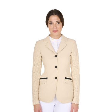 Damen-Wettkampfjacke perforiert 3 Knöpfe Equestro Beige Damen-Wettkampfjacke perforiert 3 Knöpfe Equestro Beige