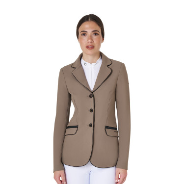 Chaqueta de concurso para mujer en tejido técnico elástico Equestro Nuez Marrón Chaqueta de concurso para mujer en tejido técnico elástico Equestro Nuez Marrón