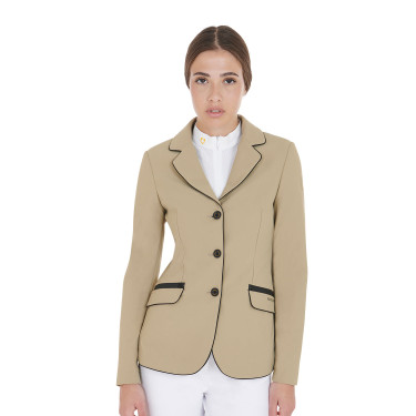 Chaqueta de concurso para mujer en tejido técnico elástico Equestro Incienso Beige