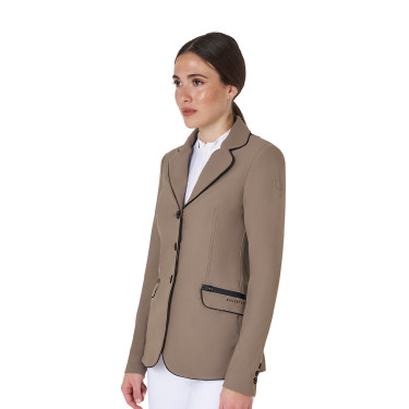 Chaqueta de concurso para mujer en tejido técnico elástico Equestro Nuez Marrón Chaqueta de concurso para mujer en tejido técnico elástico Equestro Nuez Marrón