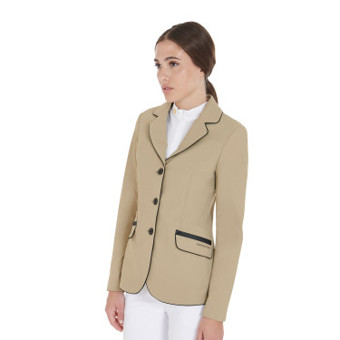 Chaqueta de concurso para mujer en tejido técnico elástico Equestro Incienso Beige