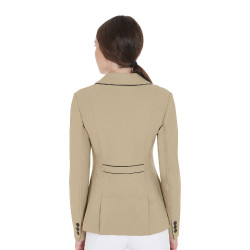 Chaqueta de concurso para mujer en tejido técnico elástico Equestro Incienso Beige