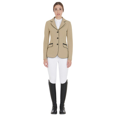 Chaqueta de concurso para mujer en tejido técnico elástico Equestro Incienso Beige