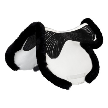 Alfombra de salto Numnah con agarre de gel en ambos lados y ribete completo de borreguillo Acavallo Blanco / negro