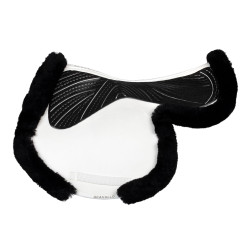 Alfombra de salto Numnah con agarre de gel en ambos lados y ribete completo de borreguillo Acavallo Blanco / negro
