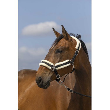 Cabezada de cuadra EQUITHÈME Nylon Mouton Negro / blanco Cabezada de cuadra EQUITHÈME Nylon Mouton Negro / blanco