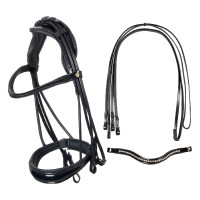 Brida de doma Equestro anatómica de cuero enrollado Negro