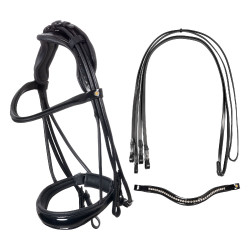 Brida de doma Equestro anatómica de cuero enrollado Negro