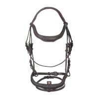 Brida inglesa de cuero suave Equestro con pespuntes decorativos Marrón oscuro Marr&amp;amp;amp;oacute;n