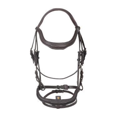 Brida inglesa de cuero suave Equestro con pespuntes decorativos Marrón oscuro Marr&amp;amp;amp;oacute;n