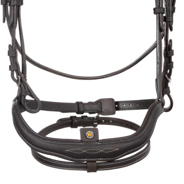 Brida inglesa de cuero suave Equestro con pespuntes decorativos Marrón oscuro Marr&amp;amp;amp;oacute;n