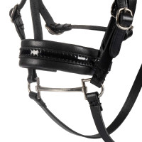 Brida de cuero Equestro para caballo de juguete con tachuelas plateadas Negro