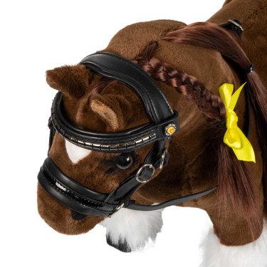 Brida de cuero Equestro para caballo de juguete con tachuelas plateadas Negro