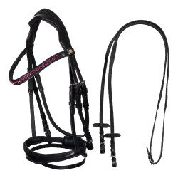 Brida Equestro anatómica con piedras fucsia Negro