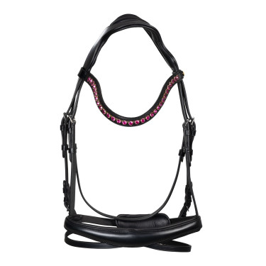 Brida Equestro anatómica con piedras fucsia Negro