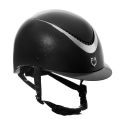 Casco brillante Equestro con correa de piel sintética, visera estrecha, homologación EN1384-2023 Negro / plata