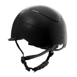 Casco brillante Equestro con correa de piel sintética, visera estrecha, homologación EN1384-2023 Negro / plata