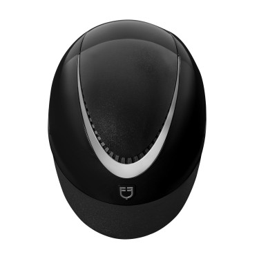 Casco brillante Equestro con correa de piel sintética, visera estrecha, homologación EN1384-2023 Negro / plata