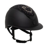 Casco Equestro mate con visera ancha y logotipo de strass homologado EN 1384-2023 Negro / negro brillo