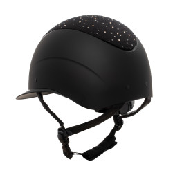 Casco Equestro mate con visera ancha y logotipo de strass homologado EN 1384-2023 Negro / negro brillo
