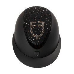 Casco Equestro mate con visera ancha y logotipo de strass homologado EN 1384-2023 Negro / negro brillo