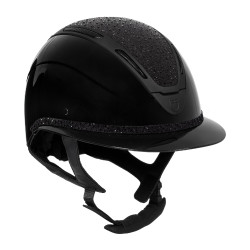Casco para mujer Equestro Apocalypse con carcasa brillante y strass EN 1384-2023 Negro / negro
