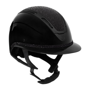 Casco para mujer Equestro Apocalypse con carcasa brillante y strass EN 1384-2023 Negro / negro