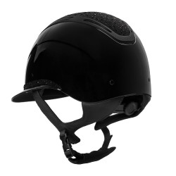 Casco para mujer Equestro Apocalypse con carcasa brillante y strass EN 1384-2023 Negro / negro
