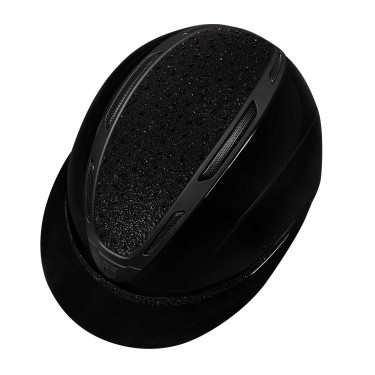 Casco para mujer Equestro Apocalypse con carcasa brillante y strass EN 1384-2023 Negro / negro