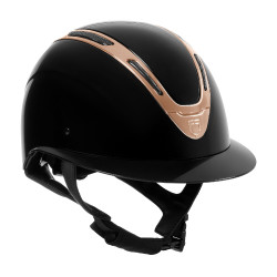 Casco para mujer Equestro Apocalypse con carcasa brillante homologado EN 1384-2023 Negro / oro rosa