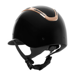 Casco para mujer Equestro Apocalypse con carcasa brillante homologado EN 1384-2023 Negro / oro rosa