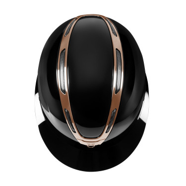Casco para mujer Equestro Apocalypse con carcasa brillante homologado EN 1384-2023 Negro / oro rosa