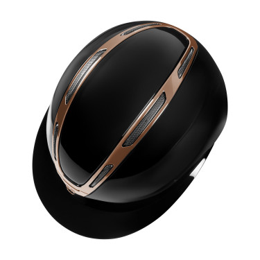 Casco para mujer Equestro Apocalypse con carcasa brillante homologado EN 1384-2023 Negro / oro rosa