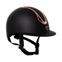 Casco de mujer Equestro con visera ancha homologado EN 1384-2023 Negro / oro rosa