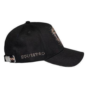Gorra mujer Equestro con logotipo de strass Negro