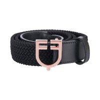 Cinturón Equestro de cuero elástico con hebilla rose gold con logo Negro