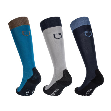 Calcetines Equestro Technical Basic por 3 Coral azul / gris escarchado / azul marino