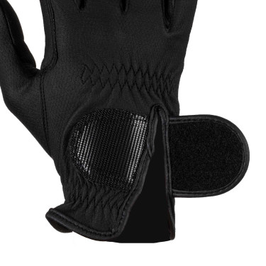 Guantes unisex Equestro de cuero sintético con cierre autoadherente Negro