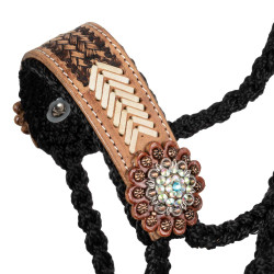 Cabezada de cuerda Pool’s con inserto de cuero trabajado Negro Cabezada de cuerda Pool’s con inserto de cuero trabajado Negro