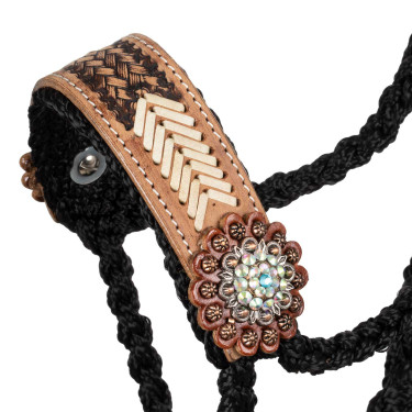 Cabezada de cuerda Pool’s con inserto de cuero trabajado Negro Cabezada de cuerda Pool’s con inserto de cuero trabajado Negro