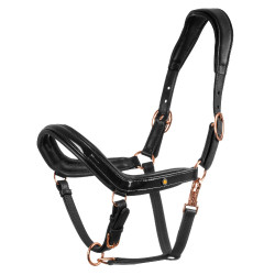 Cabezada de cuero liso Equestro con hebillas rose gold Negro