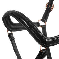 Cabezada de cuero liso Equestro con hebillas rose gold Negro